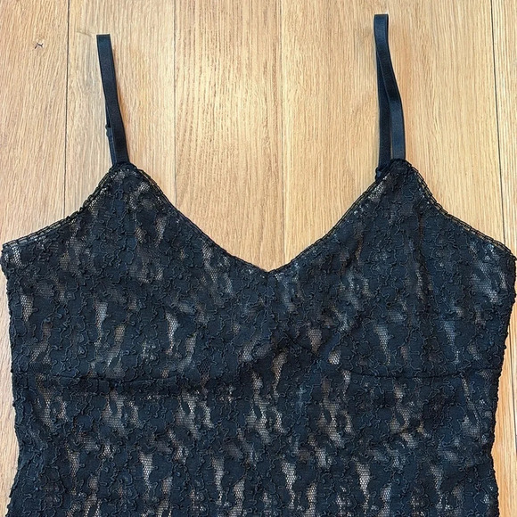 Vtg Express Tank Y2K Slip Lace Mesh Black Top Size Medium - Picture 2 of 5